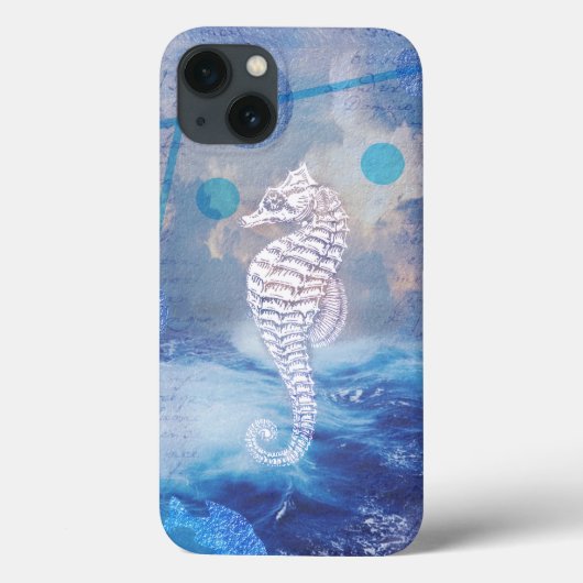 Elegant  Seahorse Blue Ocean Waves Case-Mate iPhone Case (Achterkant)