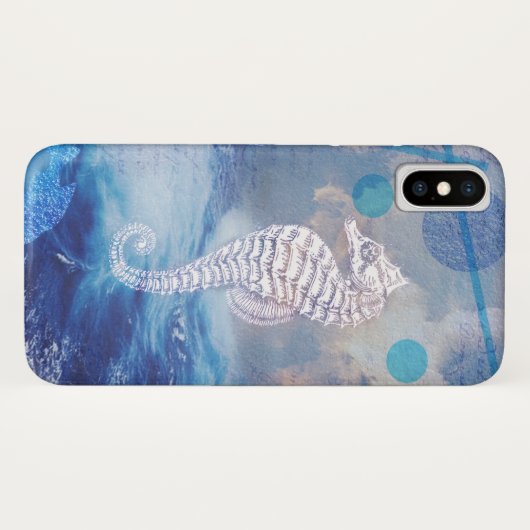 Elegant  Seahorse Blue Ocean Waves Case-Mate iPhone Case (Achterkant (horizontaal))
