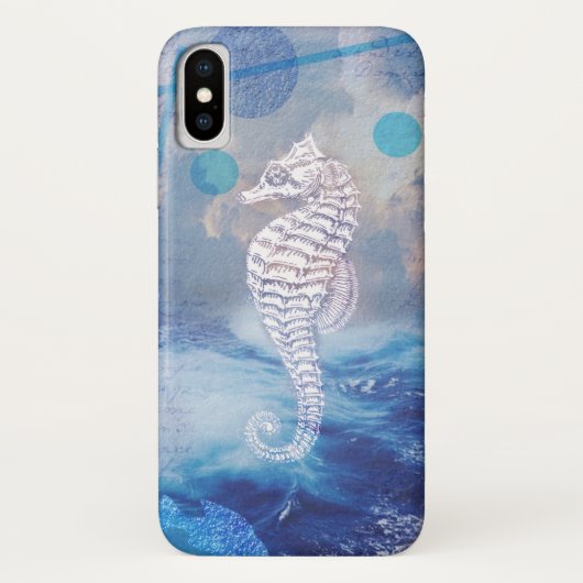 Elegant  Seahorse Blue Ocean Waves Case-Mate iPhone Case (Achterkant)