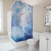 Elegant  Seahorse Blue Ocean Waves Douchegordijn (In situ)