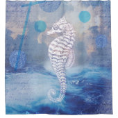 Elegant  Seahorse Blue Ocean Waves Douchegordijn (Voorkant)