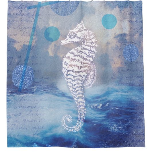 Elegant  Seahorse Blue Ocean Waves Douchegordijn (Voorkant)