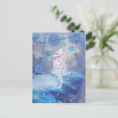 Elegant  Seahorse Blue Ocean Waves Feestdagenkaart (Staand voorkant)