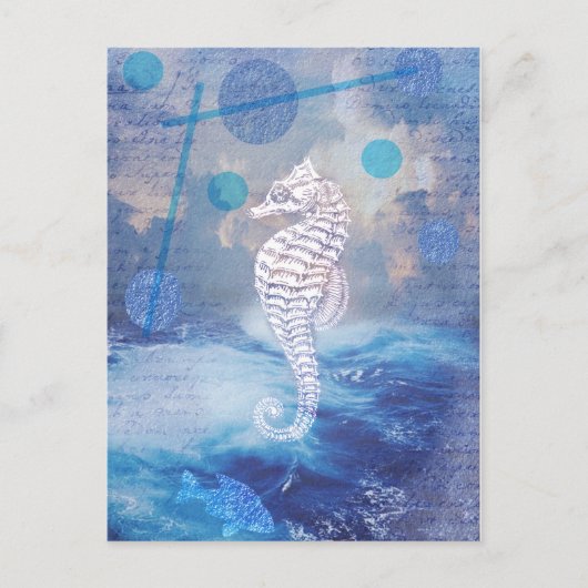 Elegant  Seahorse Blue Ocean Waves Feestdagenkaart (Voorkant)