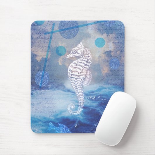Elegant  Seahorse Blue Ocean Waves Muismat (Met muis)