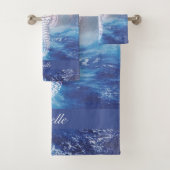 Elegant Seahorse Blue Ocean Waves Name Bad Handdoek (Insitu)