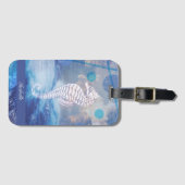Elegant  Seahorse Blue Ocean Waves Name Bagagelabel (Voorkant (horizontaal))