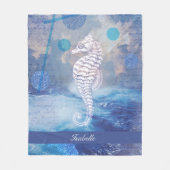 Elegant Seahorse Blue Ocean Waves Name Fleece Deken (Voorkant)