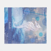 Elegant Seahorse Blue Ocean Waves Name Fleece Deken (Voorkant (Horizontaal))
