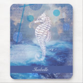 Elegant  Seahorse Blue Ocean Waves Name Muismat (Voorkant)