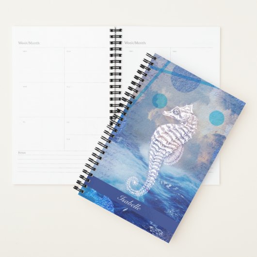Elegant Seahorse Blue Ocean Waves Name Planner (Display)