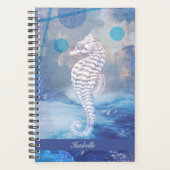 Elegant Seahorse Blue Ocean Waves Name Planner (Voorkant)