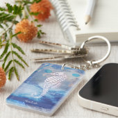 Elegant  Seahorse Blue Ocean Waves Name Sleutelhanger (Voorkant Rechts)