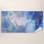 Elegant  Seahorse Blue Ocean Waves Name Strandlaken (Voorkant)