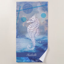 Elegant  Seahorse Blue Ocean Waves Name