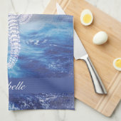 Elegant  Seahorse Blue Ocean Waves Name Theedoek (Quarter Fold)