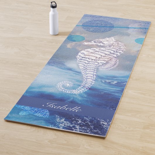 Elegant  Seahorse Blue Ocean Waves Name Yogamat (In situ)