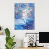 Elegant  Seahorse Blue Ocean Waves Poster (Thuiskantoor)
