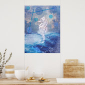 Elegant  Seahorse Blue Ocean Waves Poster (Keuken)