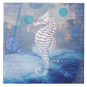 Elegant Seahorse Blue Ocean Waves Tegeltje (Voorkant)