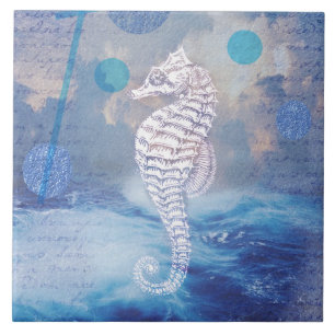 Elegant  Seahorse Blue Ocean Waves Tegeltje