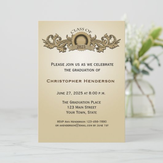 Elegant Seal & Scroll Afstuderen Uitnodiging (Staand voorkant)