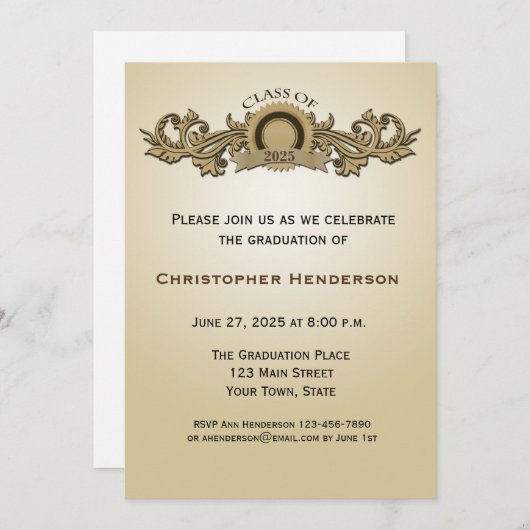 Elegant Seal & Scroll Afstuderen Uitnodiging (Voorkant / Achterkant)