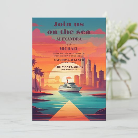 Elegant Seascape Beach Cruise bruiloft Kaart (Staand voorkant)