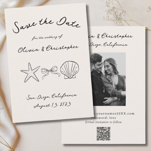  Elegant Seashell Coquette QR Code Save The Date
