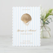 Elegant Seashell Gold & Blue Coastal Wedding Save The Date (Staand voorkant)