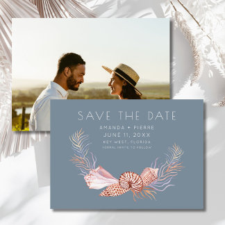 Elegant Seashell Photo Beach Wedding Save the Date