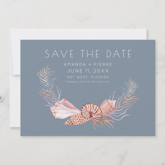 Elegant Seashell Photo Beach Wedding Save the Date (Voorkant)