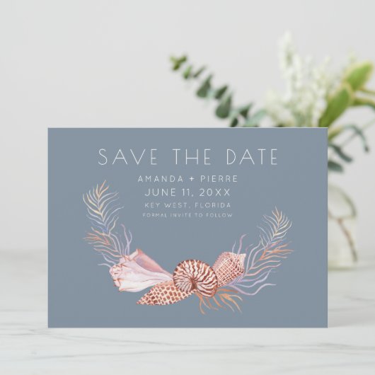 Elegant Seashell Photo Beach Wedding Save the Date (Staand voorkant)