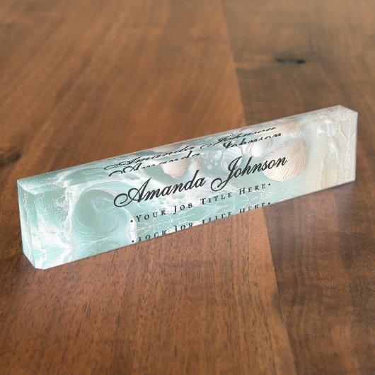 Elegant Seashells Beach Script Naambordje (Zijkant)