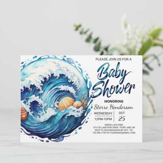Elegant Seashore Waves Baby shower Kaart (Staand voorkant)