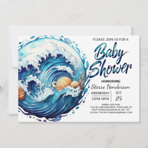 Elegant Seashore Waves Baby shower Kaart