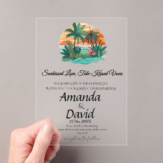 Elegant Seaside Beach Wedding Invitation Acryl Uitnodigingen (Insitu (Draagbaar))