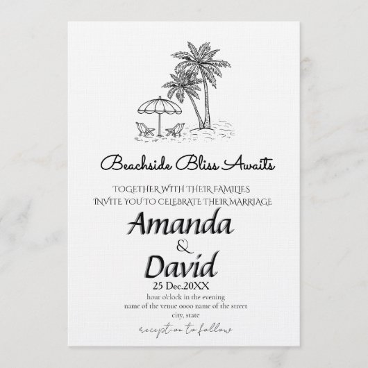Elegant Seaside Beach Wedding Invitation Kaart (Voorkant)