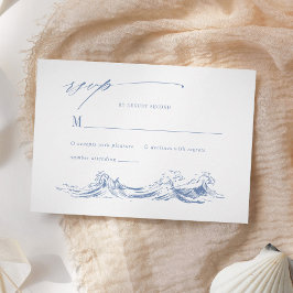Elegant Seaside Coastal Blue Wedding RSVP Kaartje