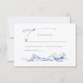 Elegant Seaside Coastal Blue Wedding RSVP Kaartje (Voorkant)