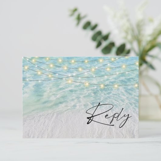 Elegant Seaside String Lights Beach Website RSVP Kaartje (Staand voorkant)