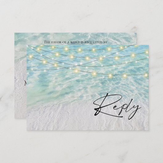Elegant Seaside String Lights Beach Website RSVP Kaartje (Voorkant / Achterkant)