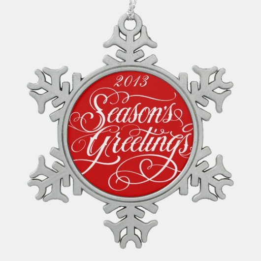 Elegant Season Greetings Red Kerstannament Tin Sneeuwvlok Ornament (Voorkant)