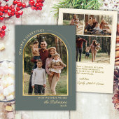 Elegant Seasons Greetings Gold Arch Green 4 Photo Feestdagenkaart