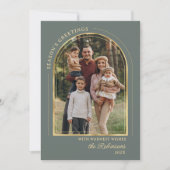 Elegant Seasons Greetings Gold Arch Green 4 Photo Feestdagenkaart (Voorkant)