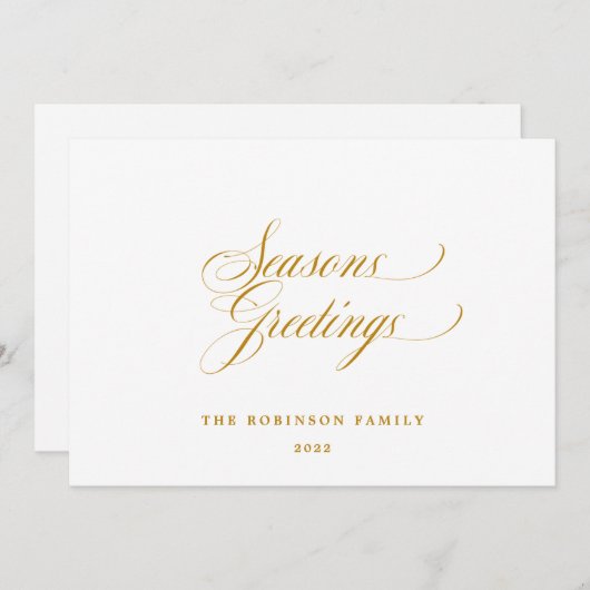 Elegant Seasons Greetings Gold Script Typography Feestdagenkaart (Voorkant / Achterkant)