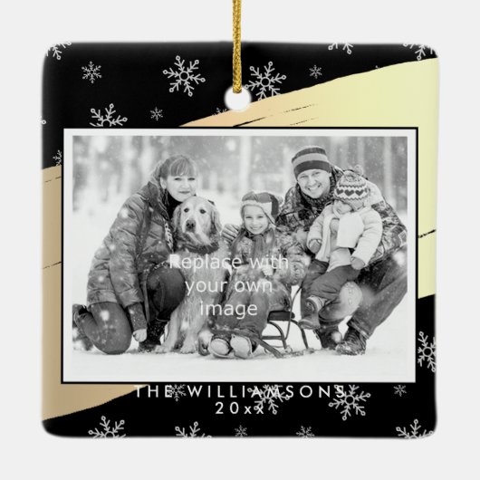 Elegant Season's Greetings Gold Splash op Black Keramisch Ornament (Achterkant)