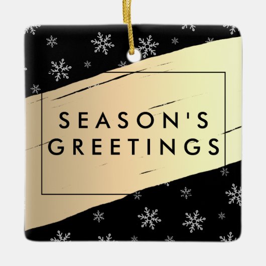 Elegant Season's Greetings Gold Splash op Black Keramisch Ornament (Voorkant)