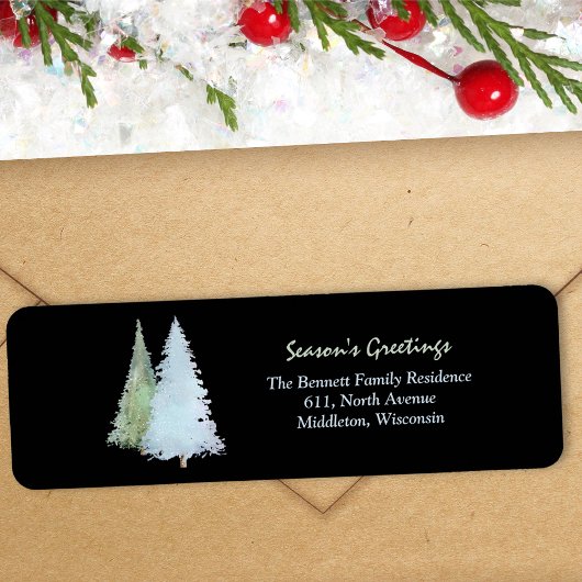 Elegant Seasons Greetings Pine Tree Return Address Etiket