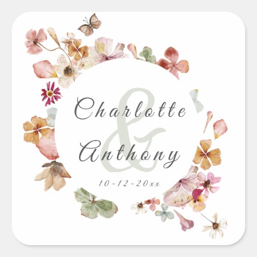 Elegant Secret Garden Delicate Floral Wedding Vierkante Sticker (Voorkant)